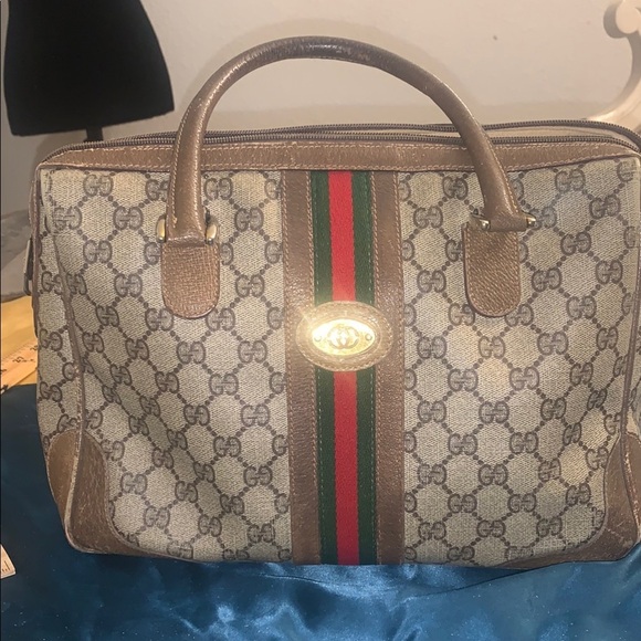 Gucci Handbags - Vintage Gucci Brown and Green Women's Canvas Bag